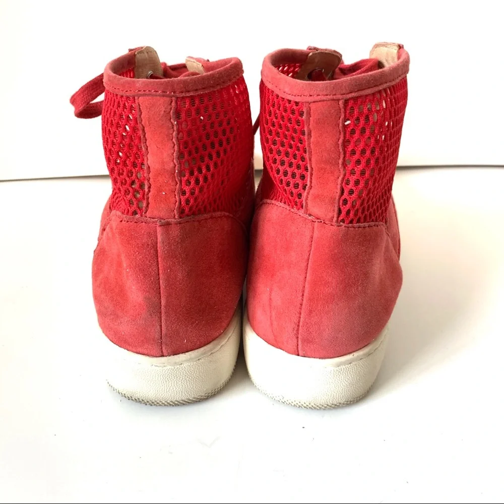 J SLIDES Red Suede & Mesh High Top Sneakers—SZ 8.5